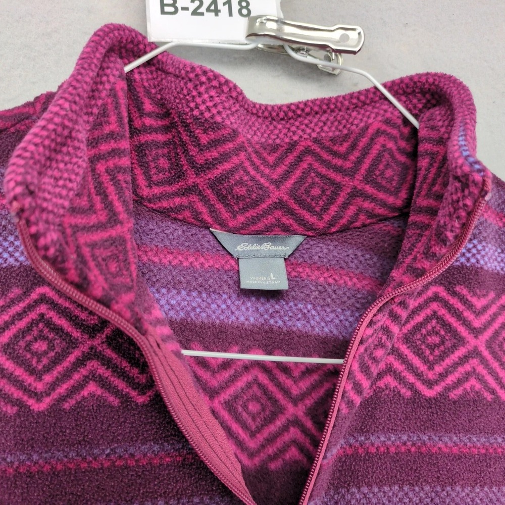 Eddie Bauer Pink Purple Geometric 1/4 Zip Fleece Jacket Womens L Gorpcore Fall - Picture 4 of 8